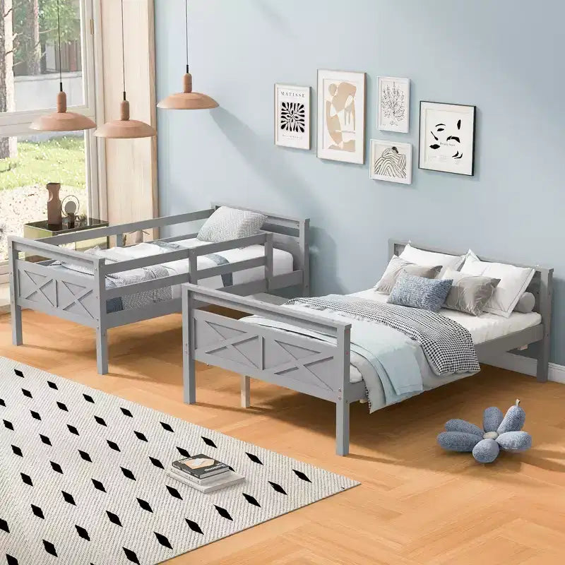 Elegant Design Twin over Full Bunk Bed with Ladder and Safety Guardrail