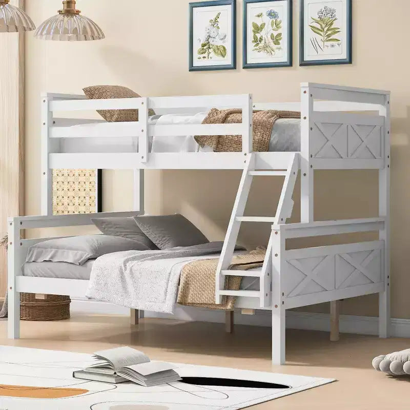 Elegant Design Twin over Full Bunk Bed with Ladder and Safety Guardrail