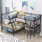 Letto a castello a L dal design moderno, singolo sopra matrimoniale, con letto soppalcato singolo da 117.3L x 78W e scrivania integrata