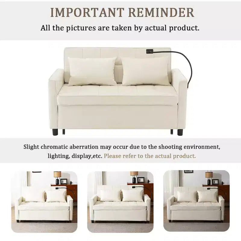 56 Loveseat Sofa & Sleeper Sofa Bed, Reversible Backrest Cushion, Side Pockets, USB Ports and Phone Holder