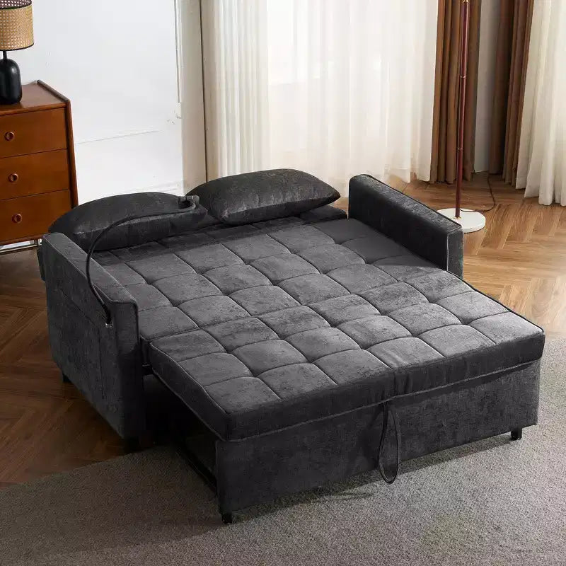 56 Loveseat Sofa & Sleeper Sofa Bed, Reversible Backrest Cushion, Side Pockets, USB Ports and Phone Holder
