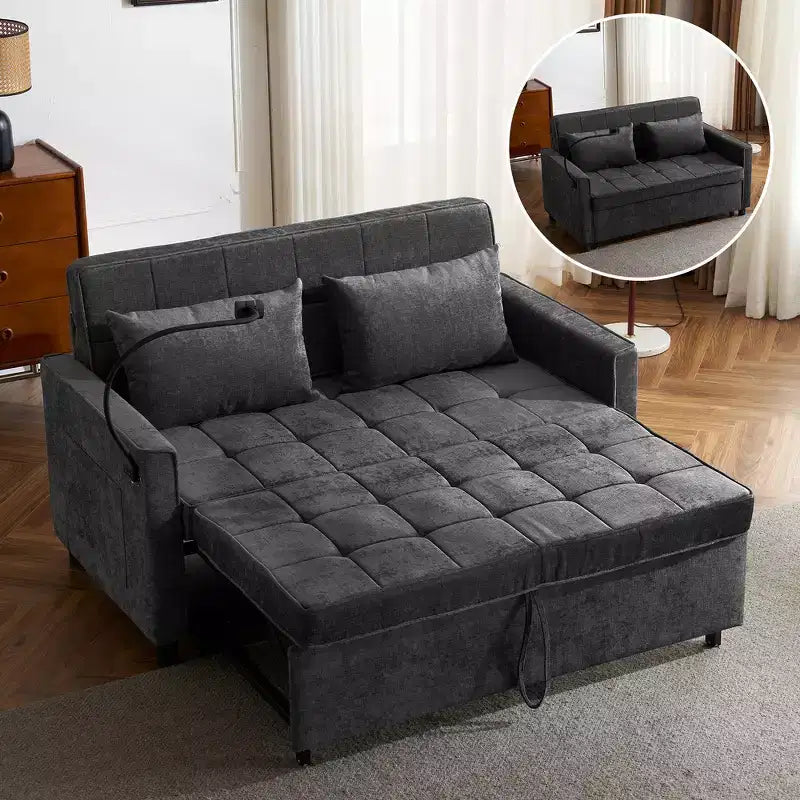 56 Loveseat Sofa & Sleeper Sofa Bed, Reversible Backrest Cushion, Side Pockets, USB Ports and Phone Holder
