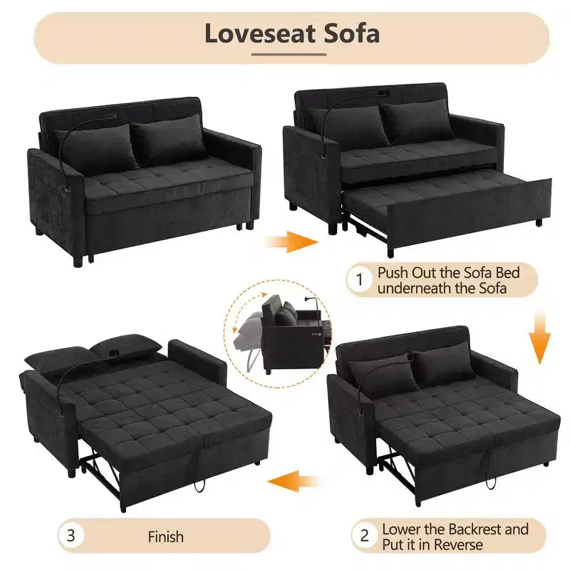 56 Loveseat Sofa & Sleeper Sofa Bed, Reversible Backrest Cushion, Side Pockets, USB Ports and Phone Holder