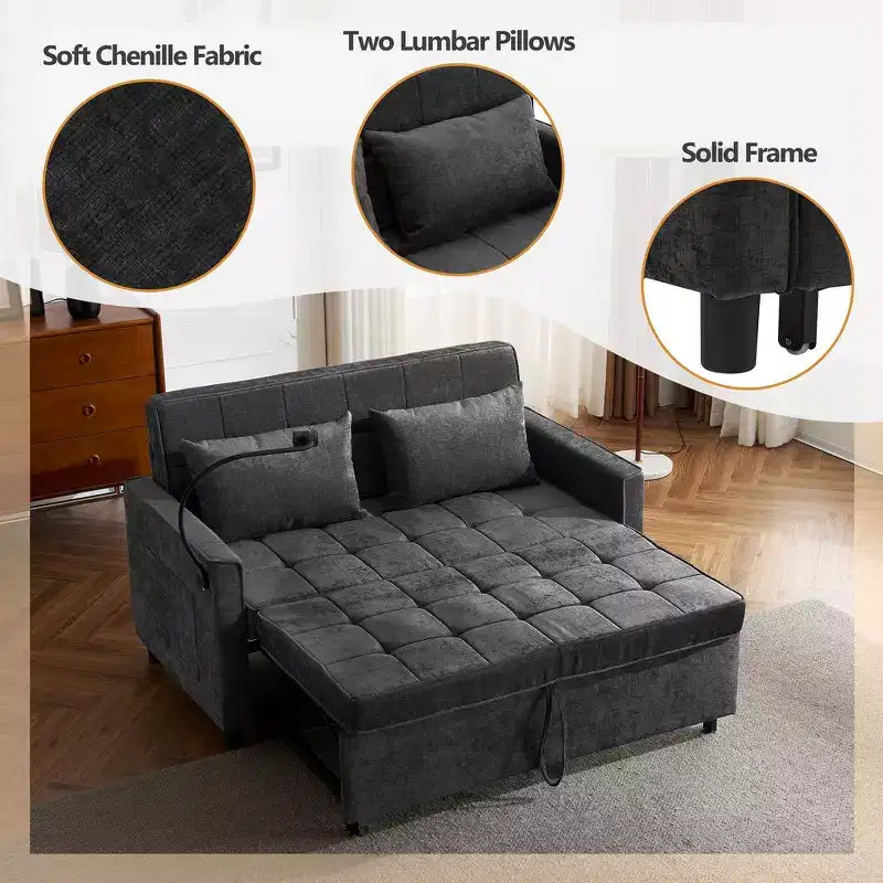 56 Loveseat Sofa & Sleeper Sofa Bed, Reversible Backrest Cushion, Side Pockets, USB Ports and Phone Holder