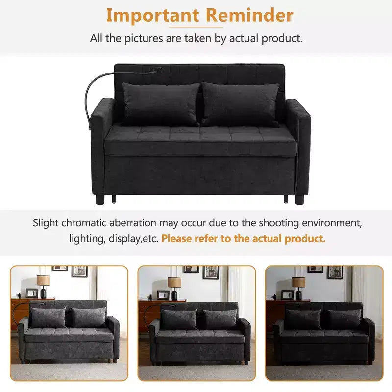 56 Loveseat Sofa & Sleeper Sofa Bed, Reversible Backrest Cushion, Side Pockets, USB Ports and Phone Holder