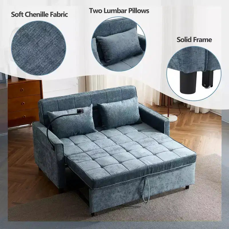 56 Loveseat Sofa & Sleeper Sofa Bed, Reversible Backrest Cushion, Side Pockets, USB Ports and Phone Holder
