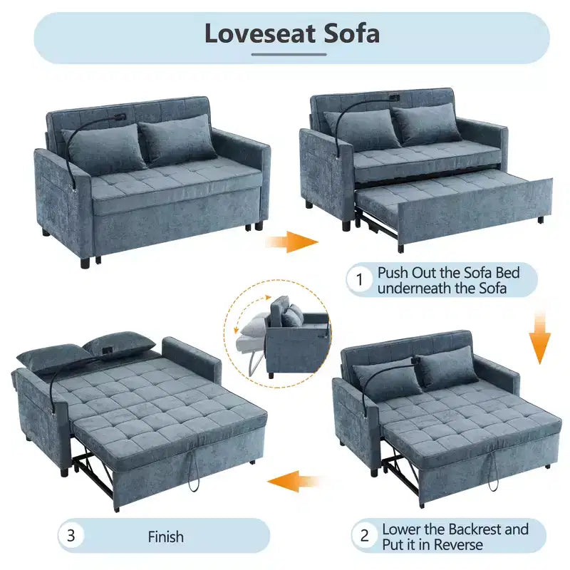 56 Loveseat Sofa & Sleeper Sofa Bed, Reversible Backrest Cushion, Side Pockets, USB Ports and Phone Holder