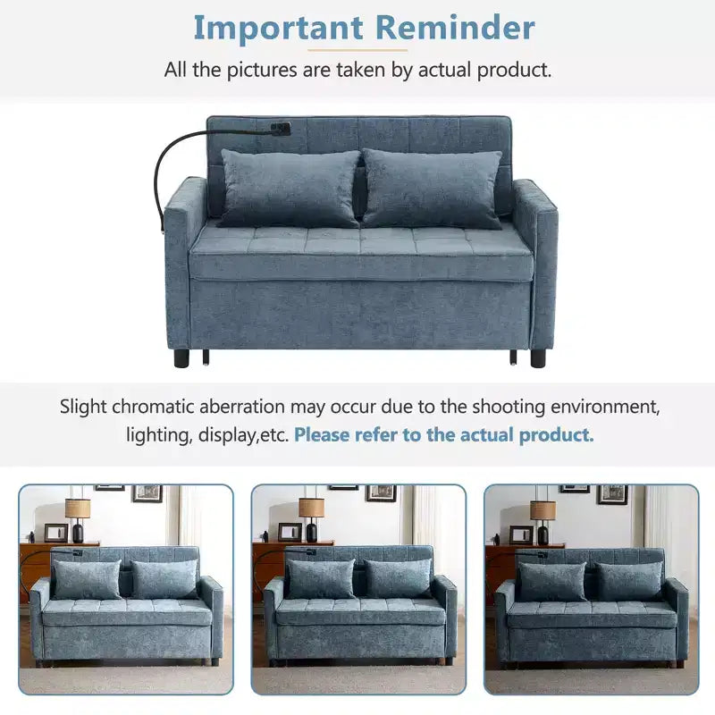 56 Loveseat Sofa & Sleeper Sofa Bed, Reversible Backrest Cushion, Side Pockets, USB Ports and Phone Holder