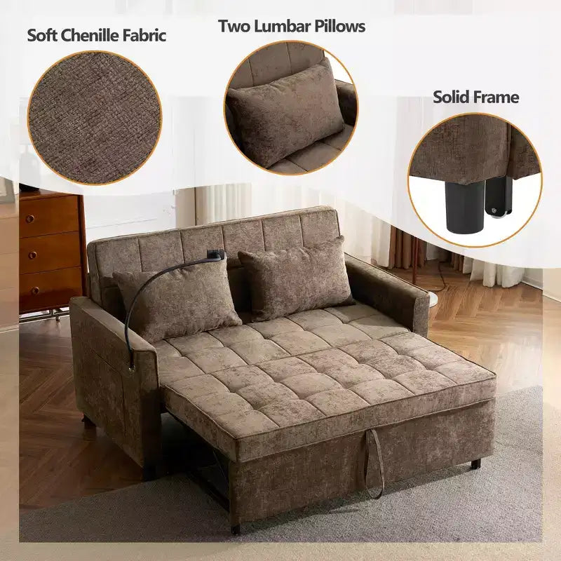 56 Loveseat Sofa & Sleeper Sofa Bed, Reversible Backrest Cushion, Side Pockets, USB Ports and Phone Holder