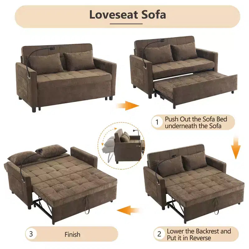 56 Loveseat Sofa & Sleeper Sofa Bed, Reversible Backrest Cushion, Side Pockets, USB Ports and Phone Holder