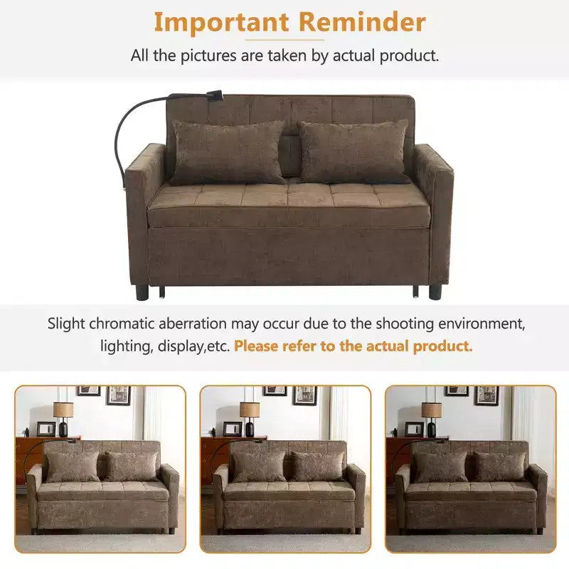56 Loveseat Sofa & Sleeper Sofa Bed, Reversible Backrest Cushion, Side Pockets, USB Ports and Phone Holder