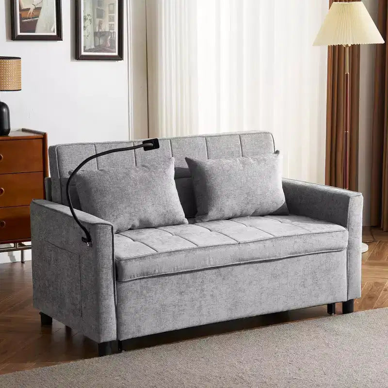 56 Loveseat Sofa & Sleeper Sofa Bed, Reversible Backrest Cushion, Side Pockets, USB Ports and Phone Holder