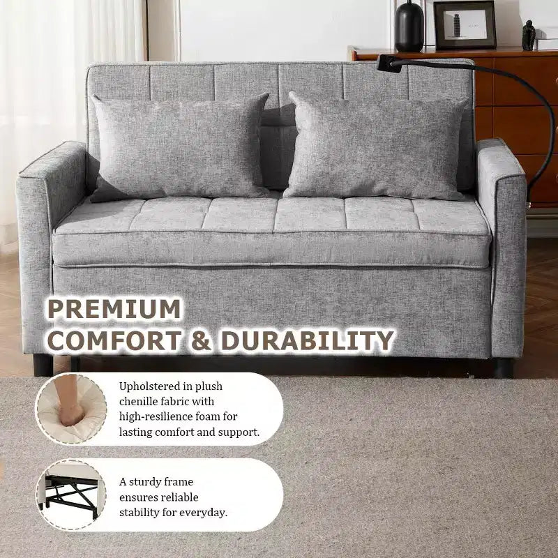 56 Loveseat Sofa & Sleeper Sofa Bed, Reversible Backrest Cushion, Side Pockets, USB Ports and Phone Holder