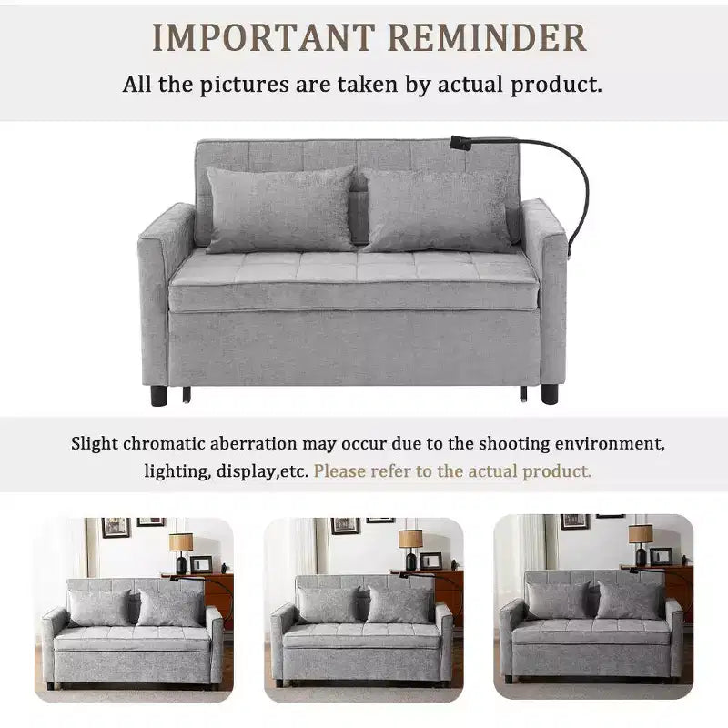 56 Loveseat Sofa & Sleeper Sofa Bed, Reversible Backrest Cushion, Side Pockets, USB Ports and Phone Holder