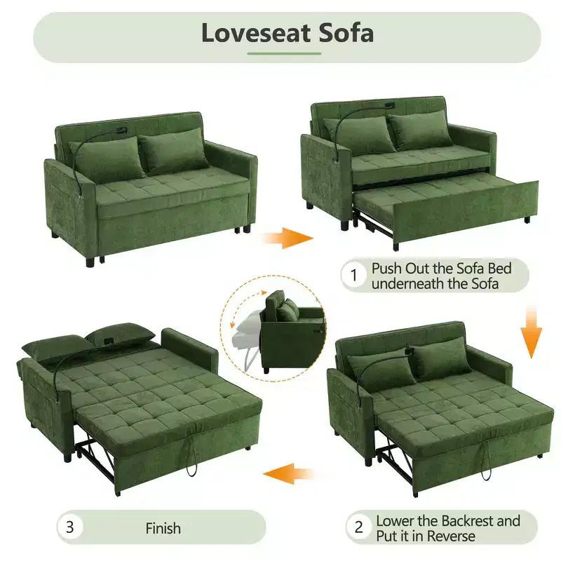 56 Loveseat Sofa & Sleeper Sofa Bed, Reversible Backrest Cushion, Side Pockets, USB Ports and Phone Holder
