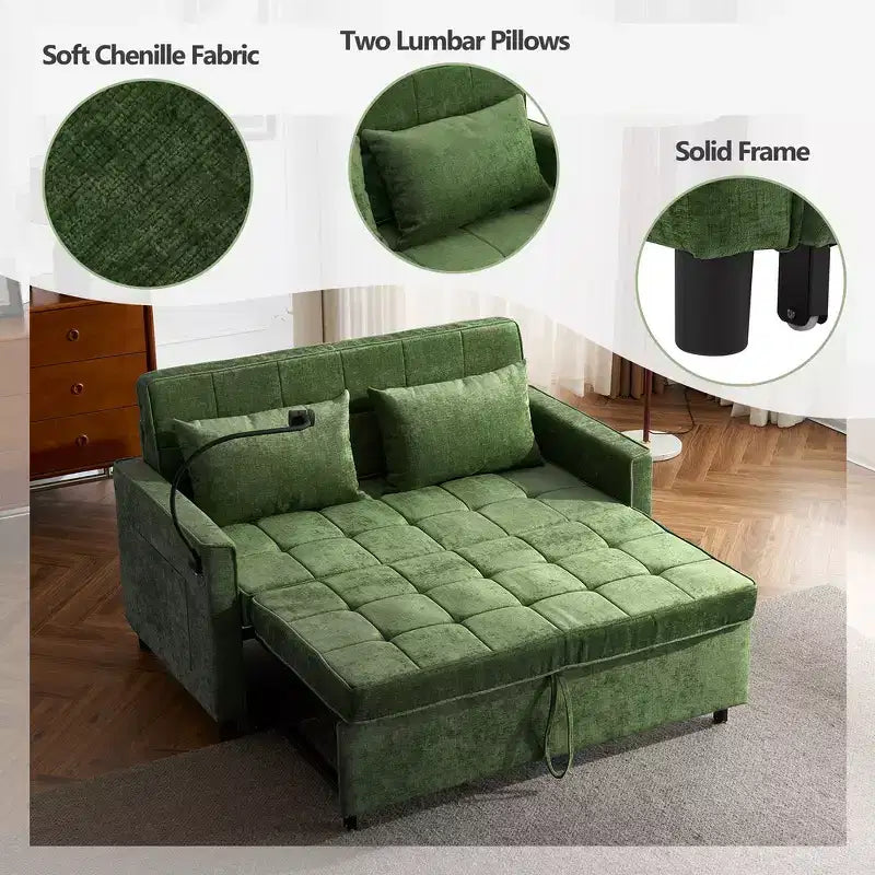 56 Loveseat Sofa & Sleeper Sofa Bed, Reversible Backrest Cushion, Side Pockets, USB Ports and Phone Holder