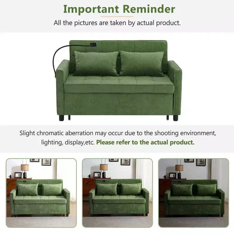 56 Loveseat Sofa & Sleeper Sofa Bed, Reversible Backrest Cushion, Side Pockets, USB Ports and Phone Holder