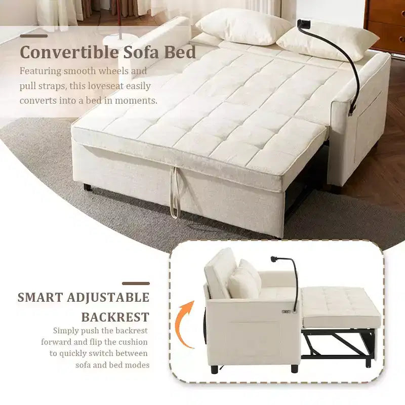 56 Loveseat Sofa & Sleeper Sofa Bed, Reversible Backrest Cushion, Side Pockets, USB Ports and Phone Holder