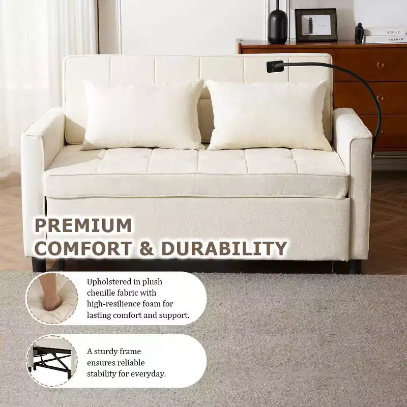 56 Loveseat Sofa & Sleeper Sofa Bed, Reversible Backrest Cushion, Side Pockets, USB Ports and Phone Holder