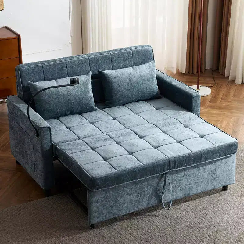 56 Loveseat Sofa & Sleeper Sofa Bed, Reversible Backrest Cushion, Side Pockets, USB Ports and Phone Holder