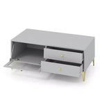 Mobile TV moderno per TV da 55 pollici con anta a ribalta e 2 cassetti contenitori, grigio
