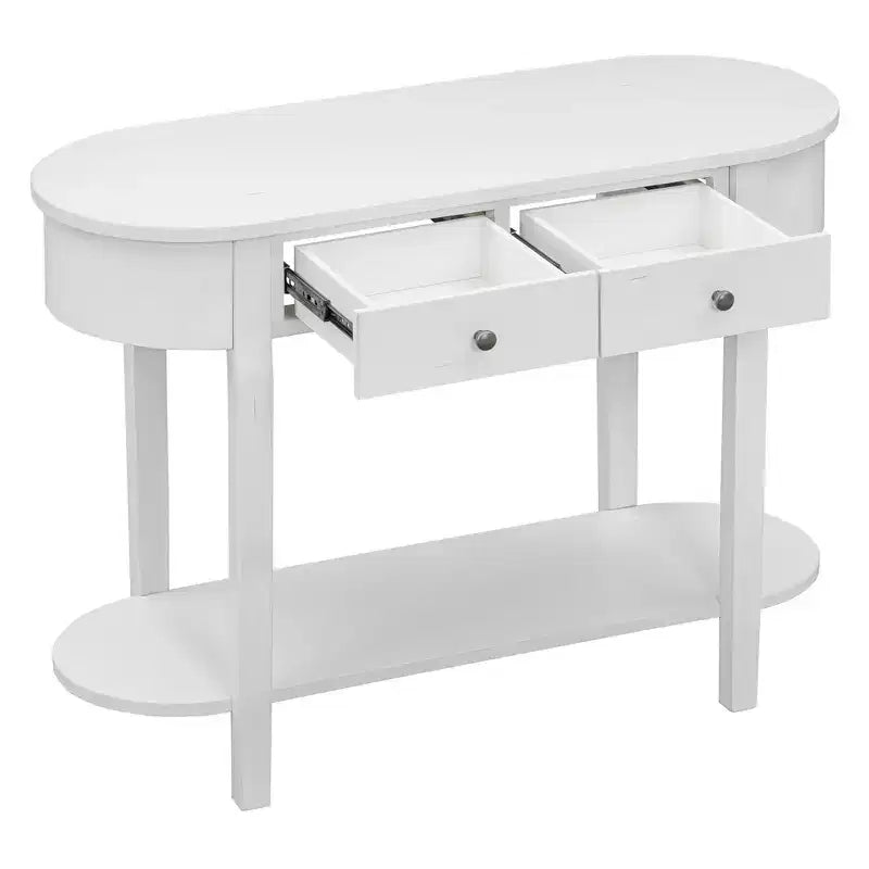 Elegant Retro Console Table with Curved Design and Smooth Glaze for Entryways, Living Rooms and Hallways
