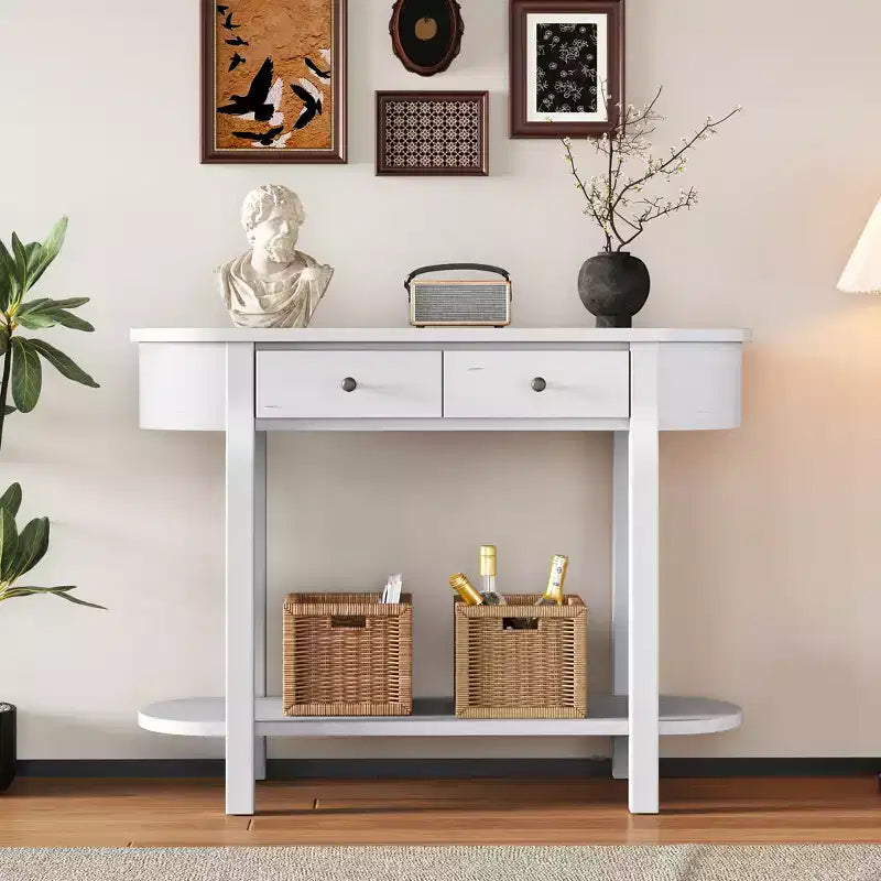 Elegant Retro Console Table with Curved Design and Smooth Glaze for Entryways, Living Rooms and Hallways