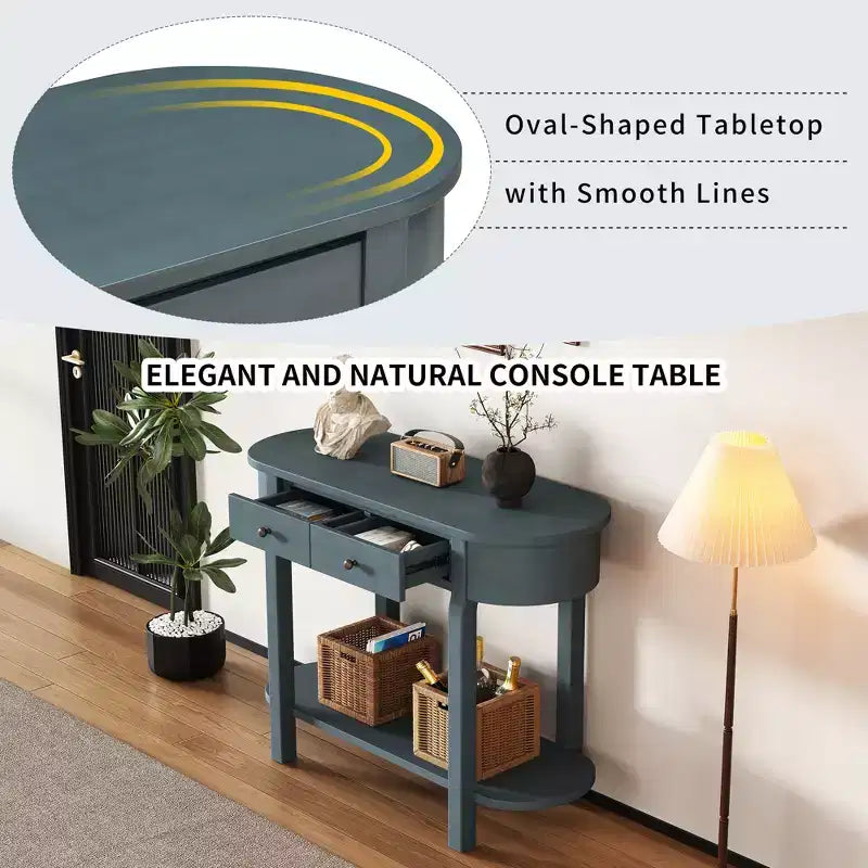 Elegant Retro Console Table with Curved Design and Smooth Glaze for Entryways, Living Rooms and Hallways