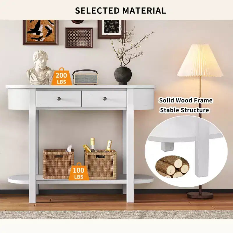 Elegant Retro Console Table with Curved Design and Smooth Glaze for Entryways, Living Rooms and Hallways