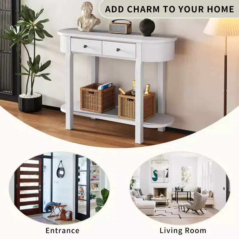Elegant Retro Console Table with Curved Design and Smooth Glaze for Entryways, Living Rooms and Hallways