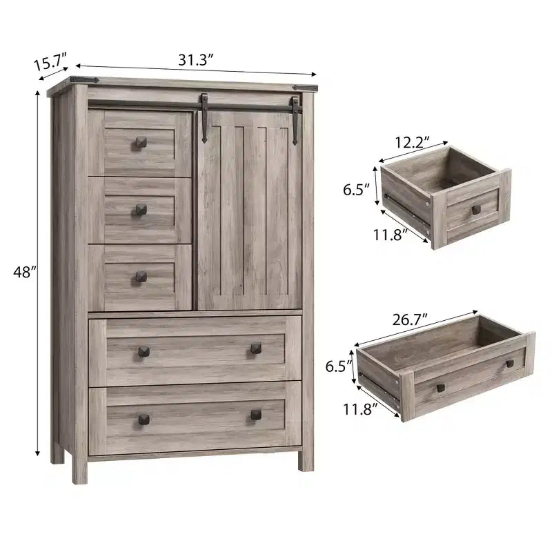 Dresser for Bedroom with 5 Drawers, 48 White Tall Chest of Drawers, Wooden Closet Dresser for Living Room, Hallway, Entryway