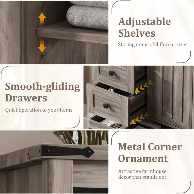 Dresser for Bedroom with 5 Drawers, 48 White Tall Chest of Drawers, Wooden Closet Dresser for Living Room, Hallway, Entryway
