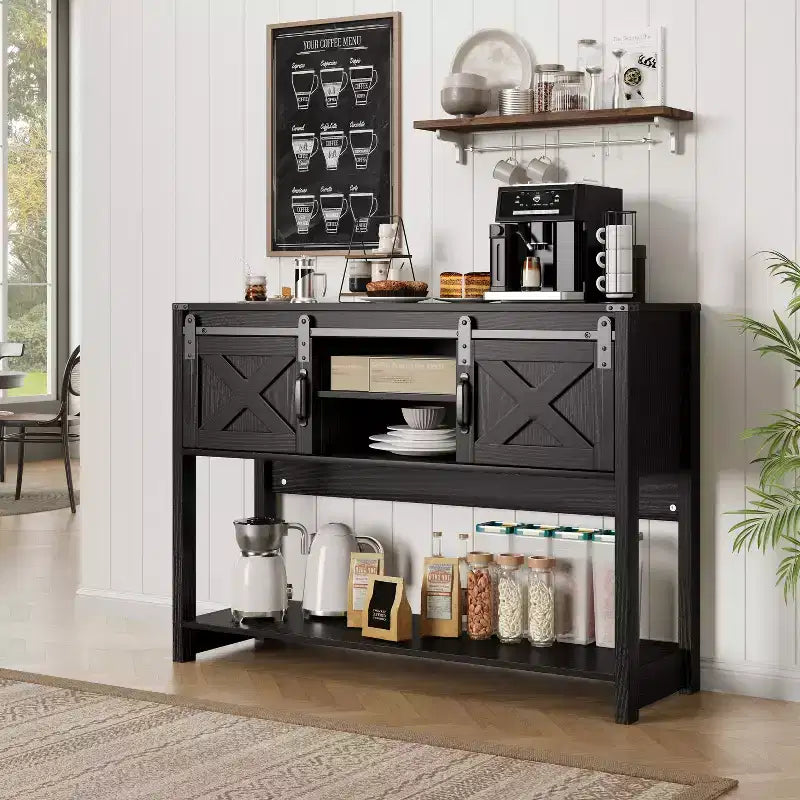 Fireplace TV Stand for 65''+ TV, Entertainment Center with 23 Electric Fireplace with Remote & Sliding Bar Door for Living Room