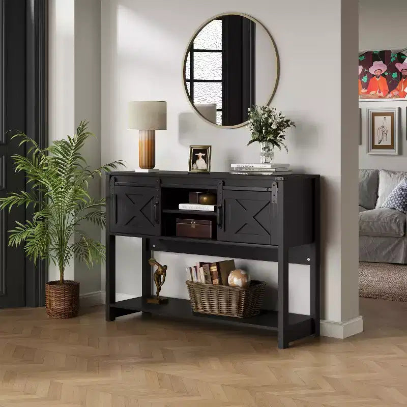 Fireplace TV Stand for 65''+ TV, Entertainment Center with 23 Electric Fireplace with Remote & Sliding Bar Door for Living Room