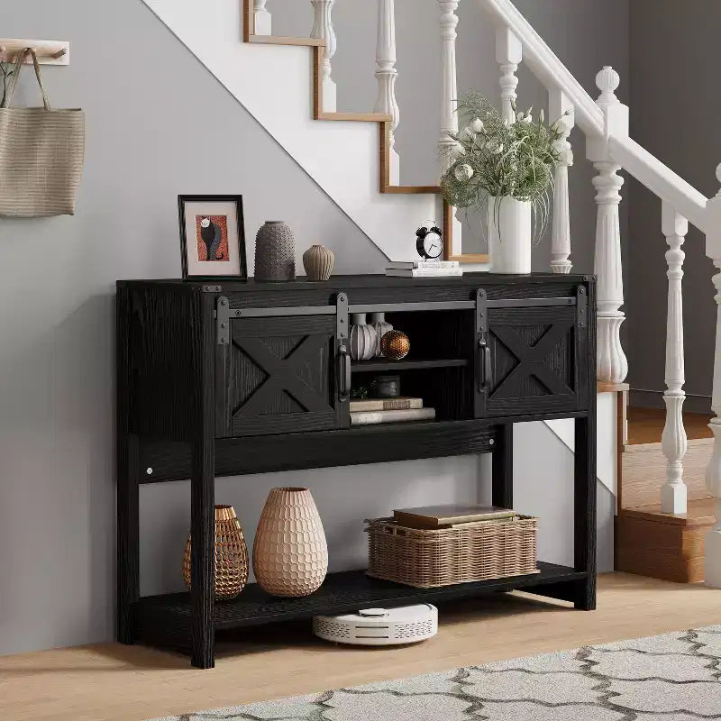 Fireplace TV Stand for 65''+ TV, Entertainment Center with 23 Electric Fireplace with Remote & Sliding Bar Door for Living Room