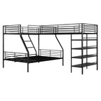 Letto a castello a L in metallo, singolo sopra matrimoniale, e letto soppalcato singolo da 117.2'L*77.5'W con quattro mensole integrate - nero