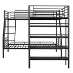 Letto a castello a L in metallo, singolo sopra matrimoniale, e letto soppalcato singolo da 117.2'L*77.5'W con quattro mensole integrate - nero