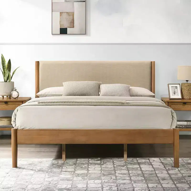 Vichy Rubberwood Platform Bed in Light Walnut
