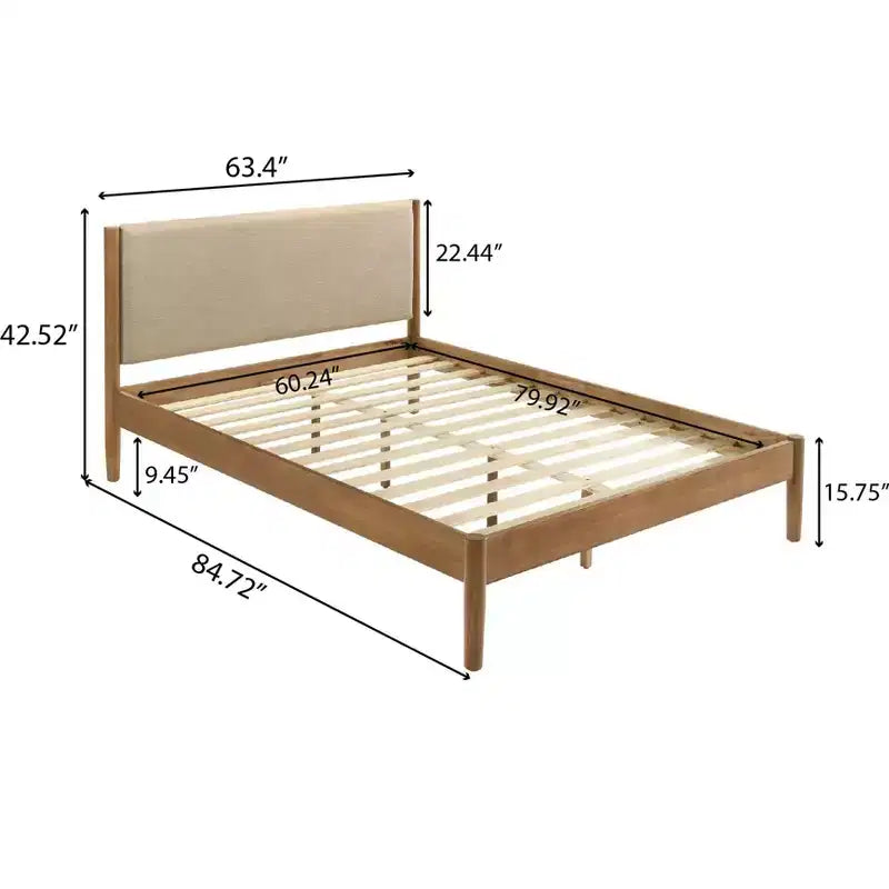 Vichy Rubberwood Platform Bed in Light Walnut