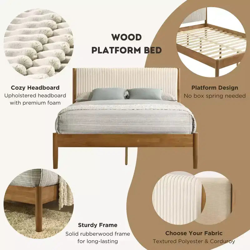 Vichy Rubberwood Platform Bed in Light Walnut
