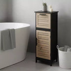 Mobiletto compatto da bagno con cassetto e anta ventilata, nero e marrone