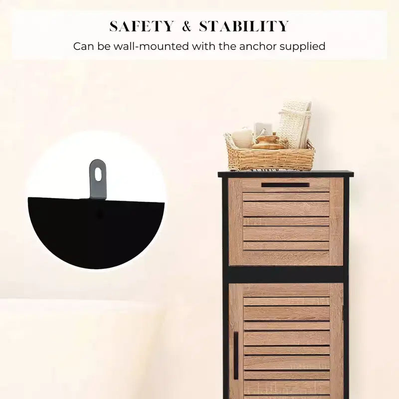 Compact Bathroom Storage Cabinet with Drawer and Vented Door, Black and Brown