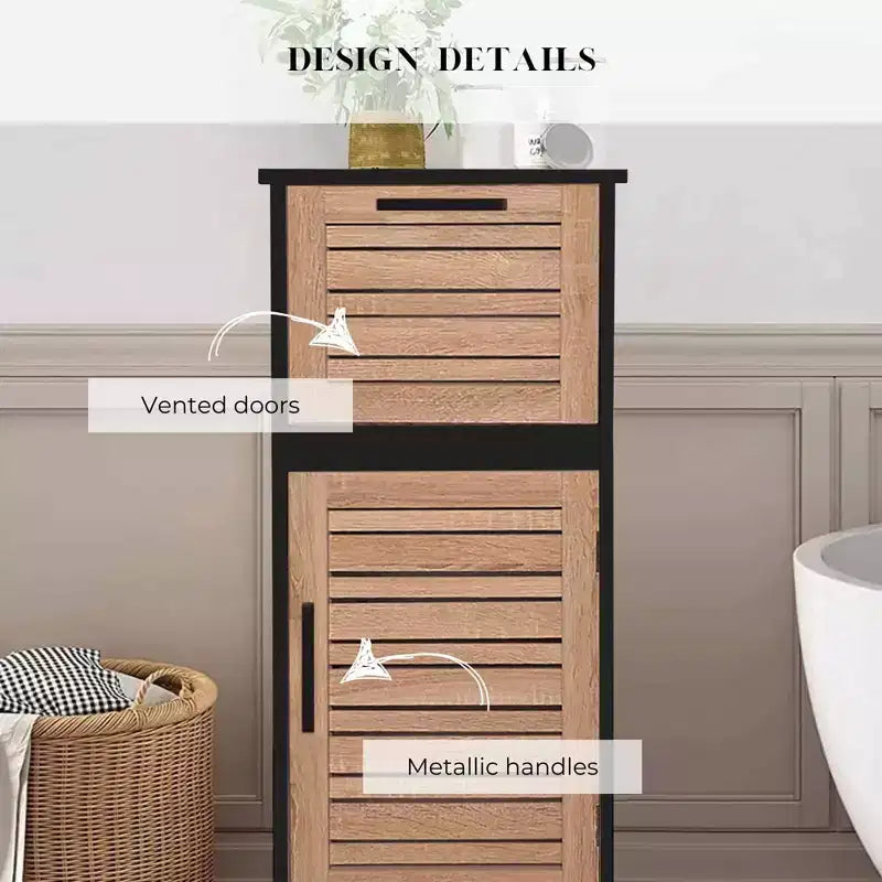 Compact Bathroom Storage Cabinet with Drawer and Vented Door, Black and Brown