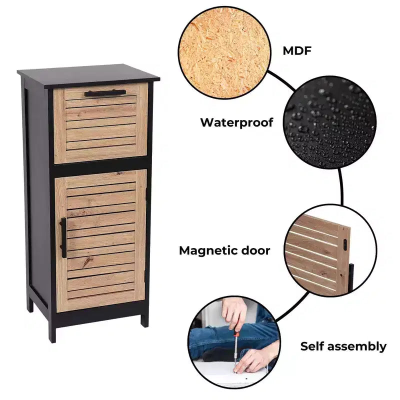 Compact Bathroom Storage Cabinet with Drawer and Vented Door, Black and Brown