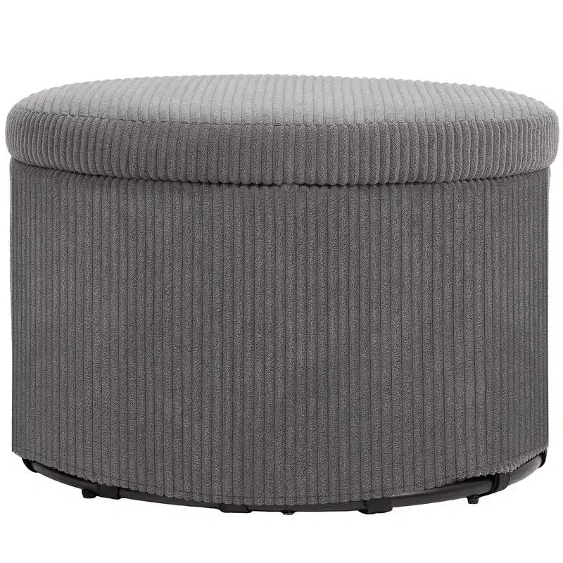 Storage Ottoman with Lid, 24 Inches Round Pouf Ottoman with Storage, Upholstered Corduroy Foot Rest Stool for Living Room, Bedroom