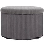 Aufbewahrungshocker mit Deckel, runder Pouf-Hocker mit 24 Zoll Durchmesser und Stauraum, gepolsterter Cord-Fußhocker für Wohnzimmer und Schlafzimmer