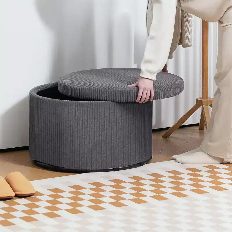 Storage Ottoman with Lid, 24 Inches Round Pouf Ottoman with Storage, Upholstered Corduroy Foot Rest Stool for Living Room, Bedroom