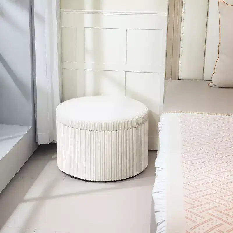 Storage Ottoman with Lid, 24 Inches Round Pouf Ottoman with Storage, Upholstered Corduroy Foot Rest Stool for Living Room, Bedroom