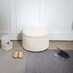 Aufbewahrungshocker mit Deckel, runder Pouf-Hocker mit 24 Zoll Durchmesser und Stauraum, gepolsterter Cord-Fußhocker für Wohnzimmer und Schlafzimmer