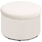 Aufbewahrungshocker mit Deckel, runder Pouf-Hocker mit 24 Zoll Durchmesser und Stauraum, gepolsterter Cord-Fußhocker für Wohnzimmer und Schlafzimmer